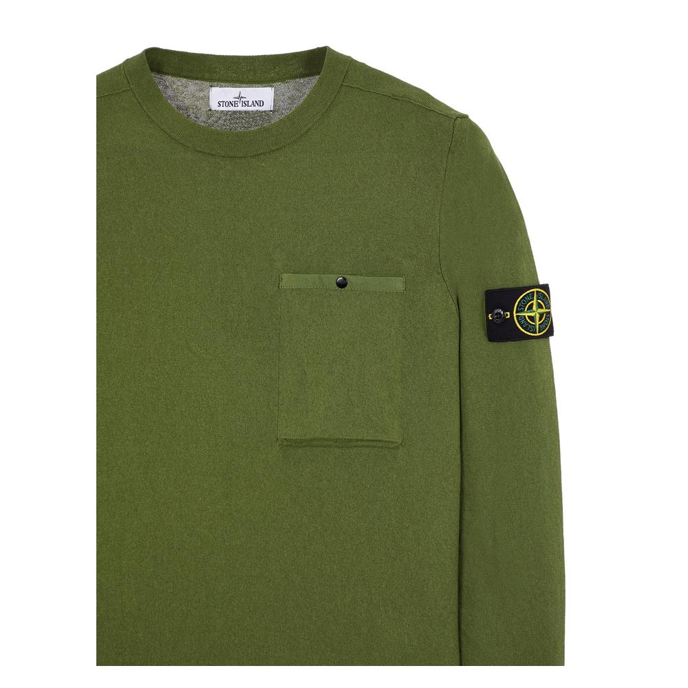 STONE ISLAND Woven Badge Pocket Crewneck Knit Sweater Khaki 7615517B8 V0058
