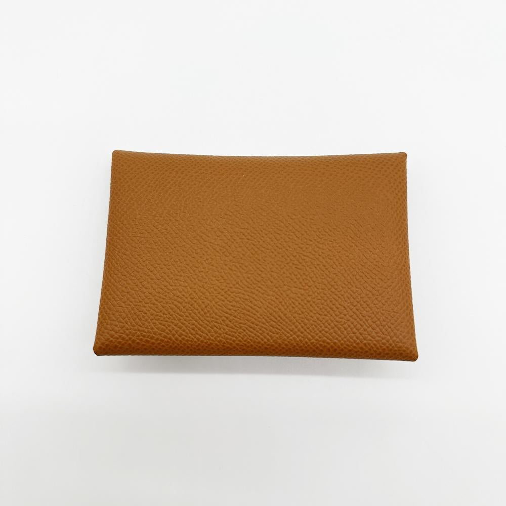 HERMES Calvi Duo Card Holder Gold Leather Card Wallet