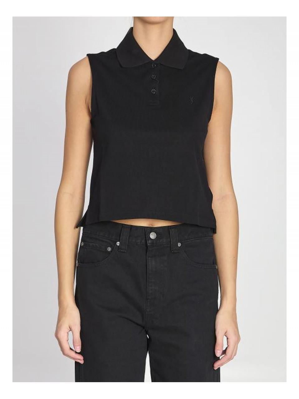 Saint Laurent CASSANDRE Logo Polo Shirt Black Cotton Women’s Tee