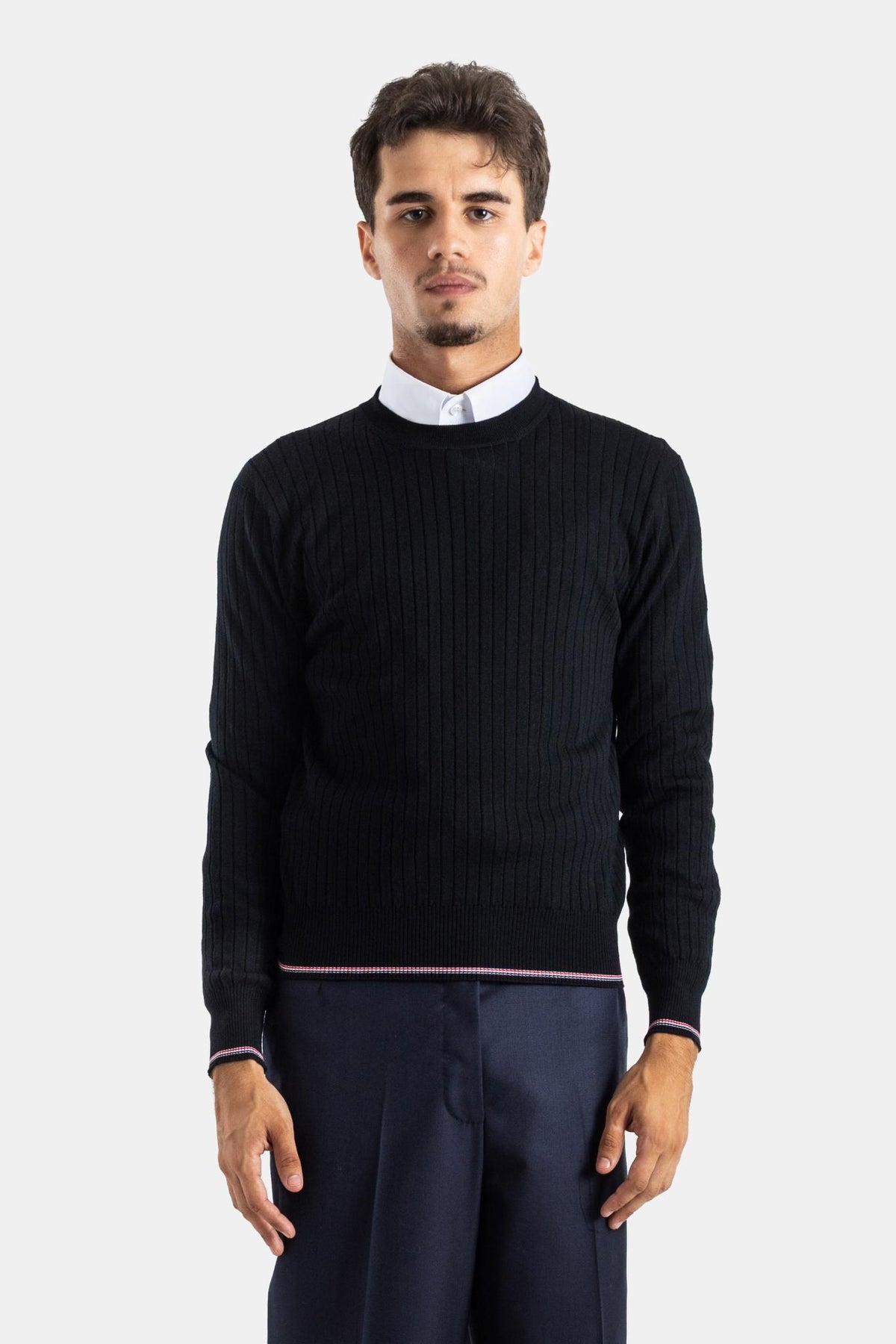 THOM BROWNE Wool Round Neck Knit Sweater Men’s Navy