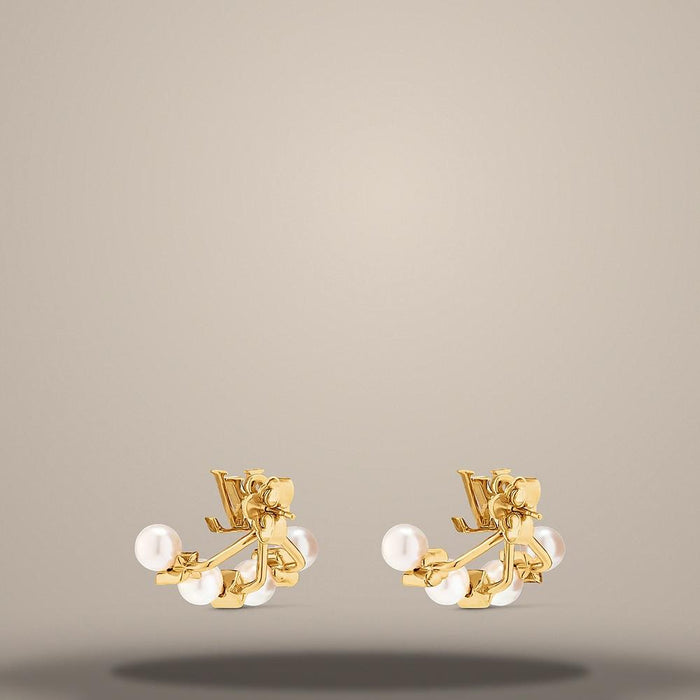 Louis Vuitton Minigram Pearl Earrings Gold-Tone Studs 1AK77Y