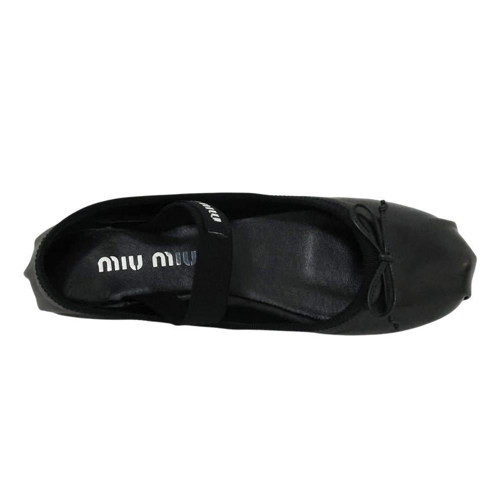 Miu Miu Leather Ballerina Flats Women’s Black