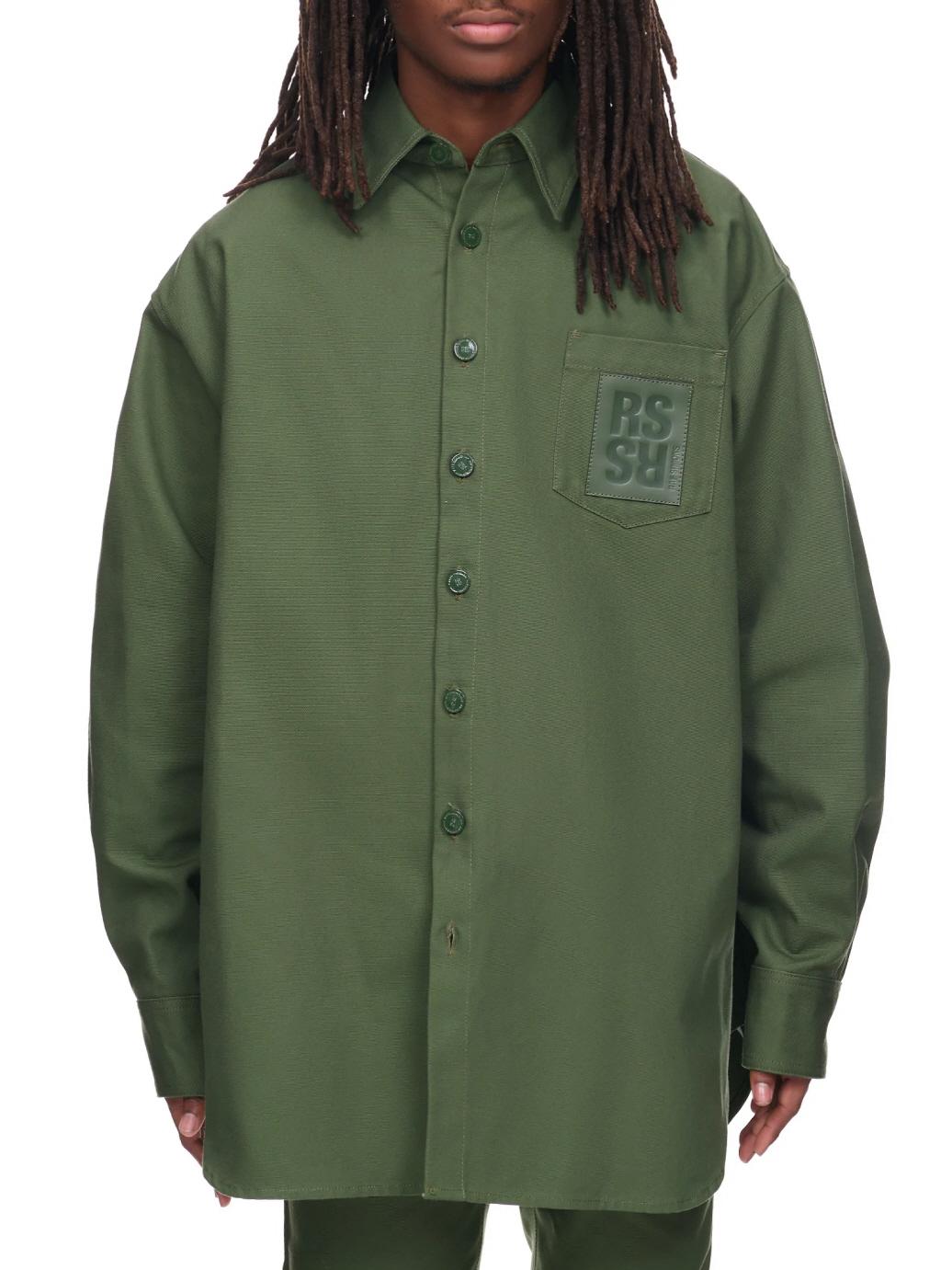 Raf Simons R Pin Oversized Khaki Denim Shirt Jacket 222 M243 10080 0023