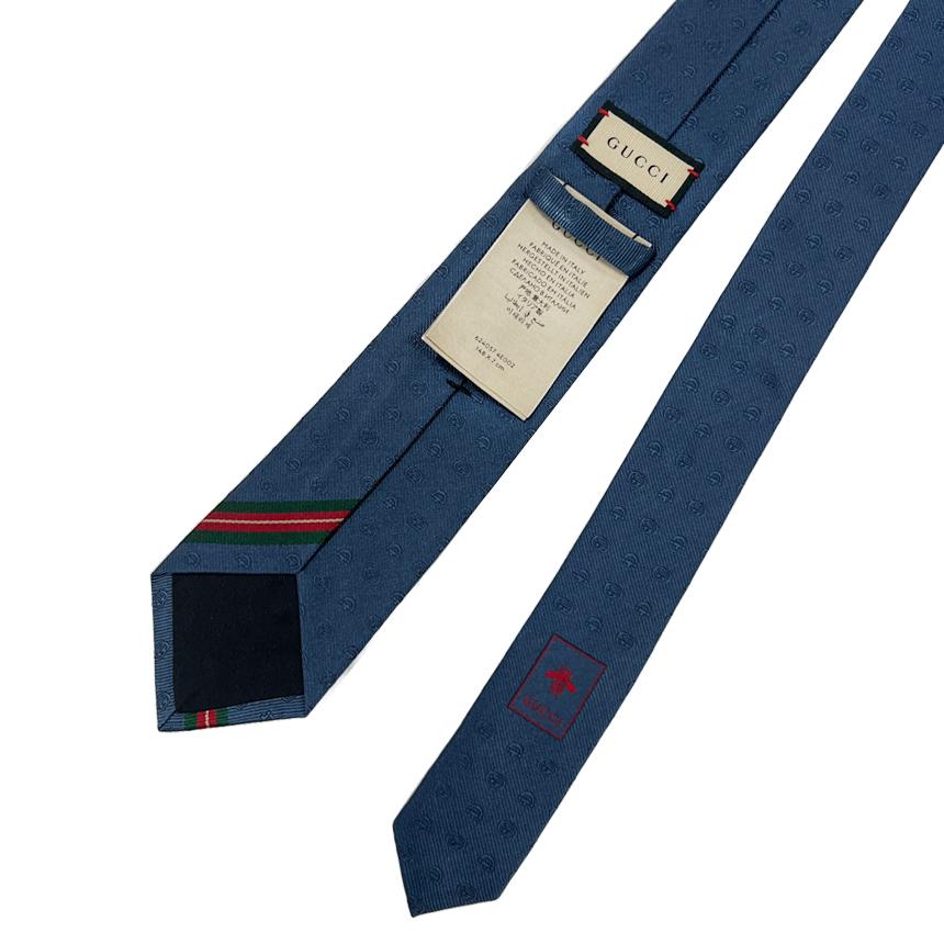 GUCCI Horsebit Silk Tie Blue