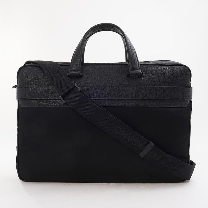 Ferragamo Black Leather Hug Buckle Briefcase Tote Bag for Men