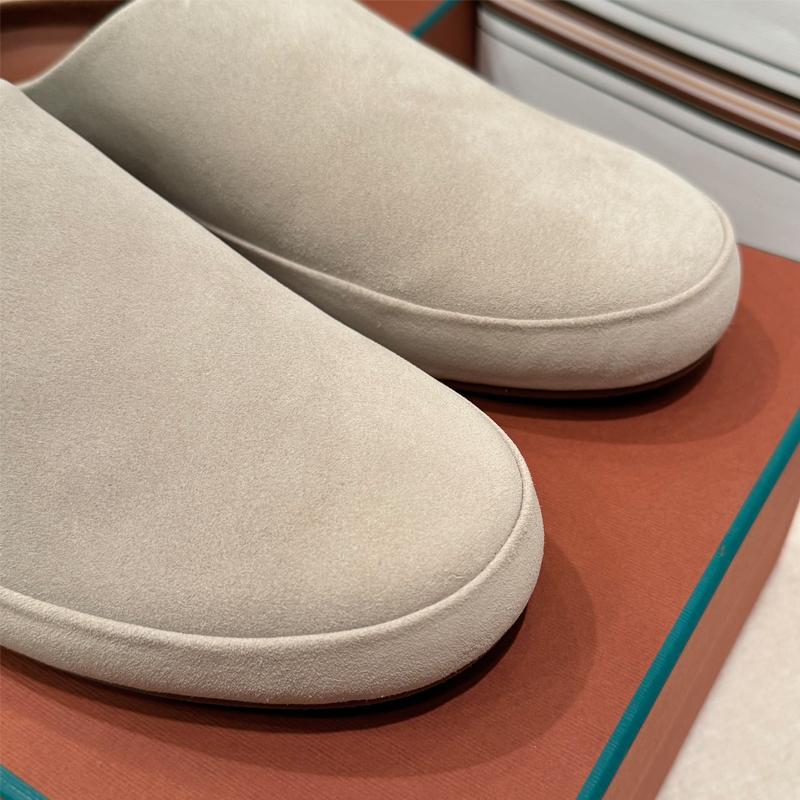 Loro Piana Men’s Suede Calfskin Tomori Sabot Loafers Classic Beige