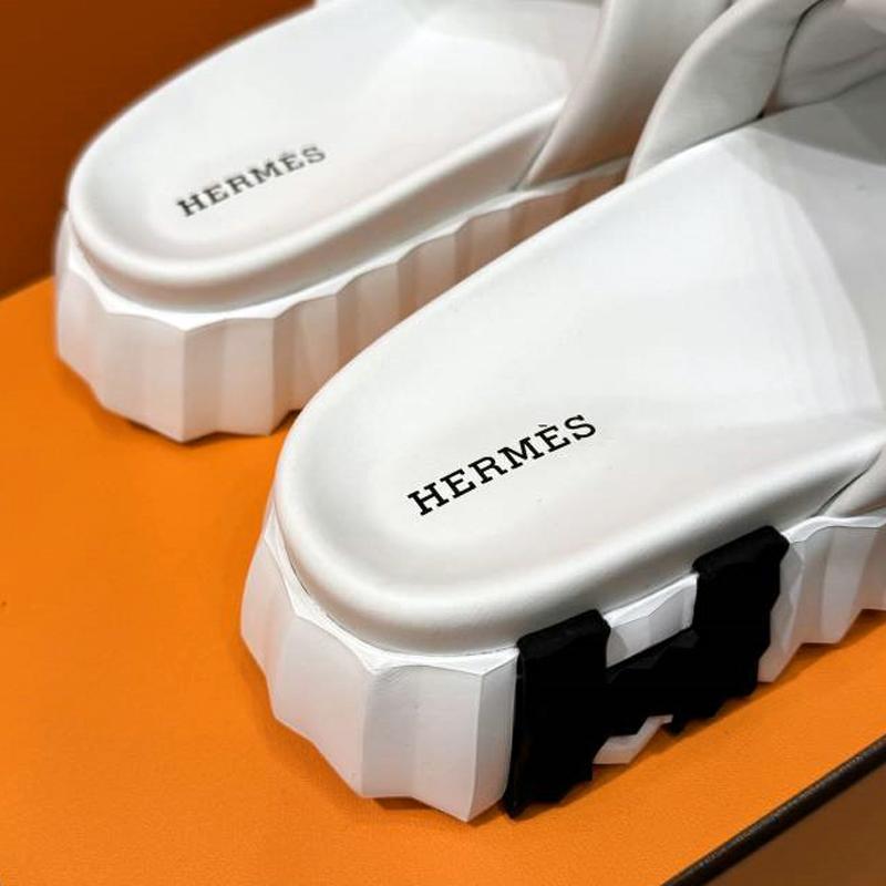 HERMES Infra Calfskin White H Black Sandals