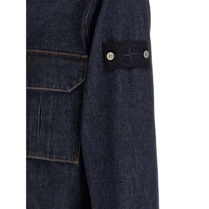 STONE ISLAND Denim Overshirt with Patch Logo Men’s Long Sleeve Shirt