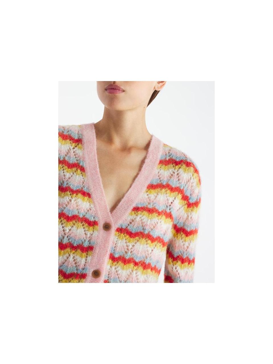 Maison Kitsune Striped Alpaca Lace Cardigan NW00501 KF0002