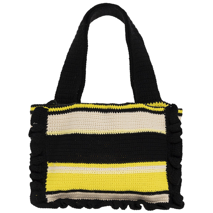 GANNI Logo Embroidered Crochet Multi-Color Tote Shoulder Bag