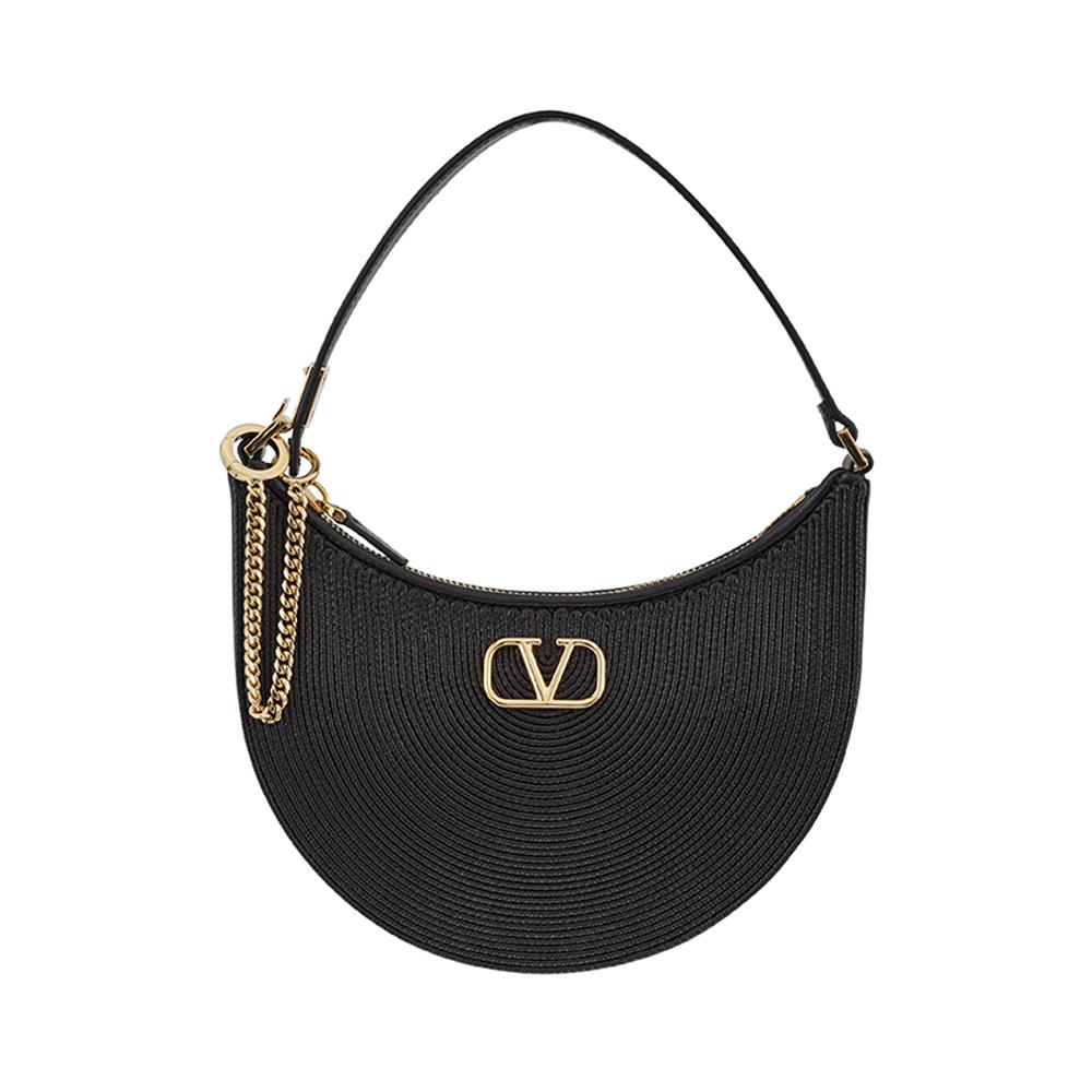 VALENTINO Garavani V Logo Mini Hobo Leather Shoulder Bag Black Women