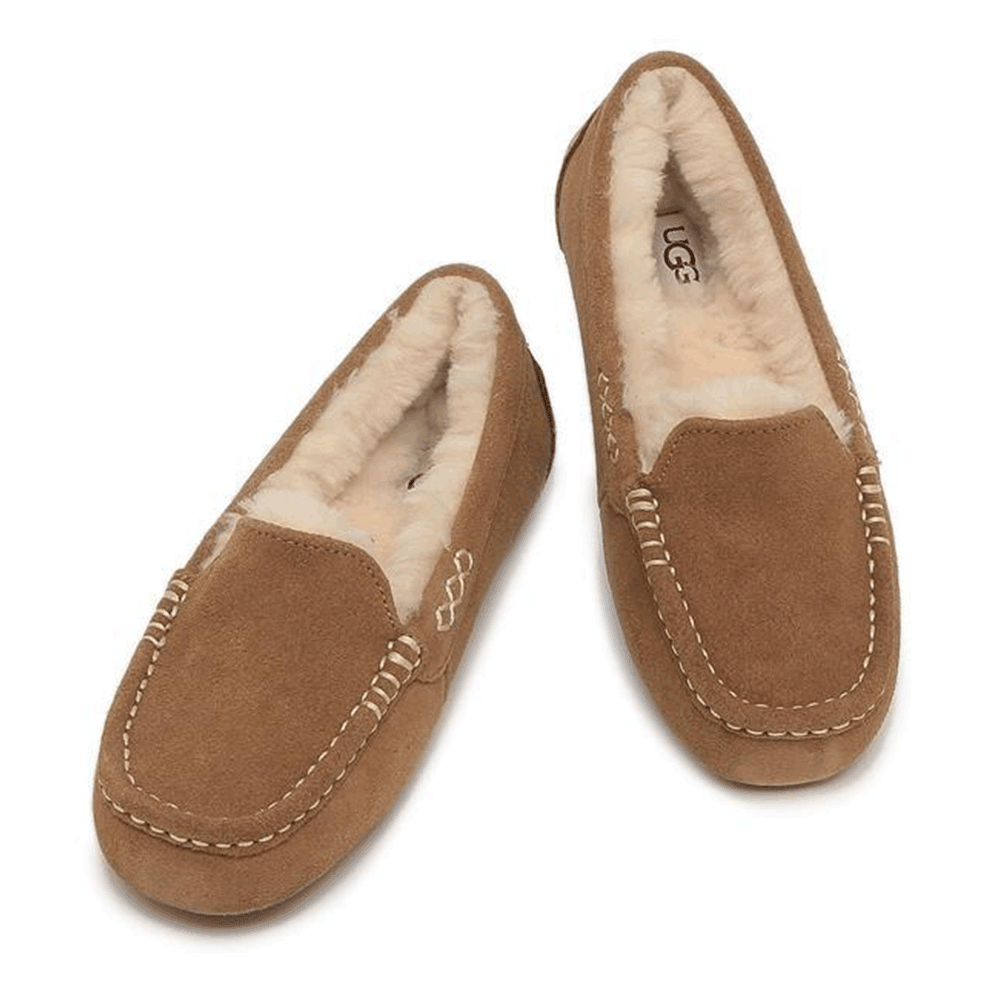 Ugg Ansley Shearling Lined Suede Moccasin Loafers Chestnut Women 1106878