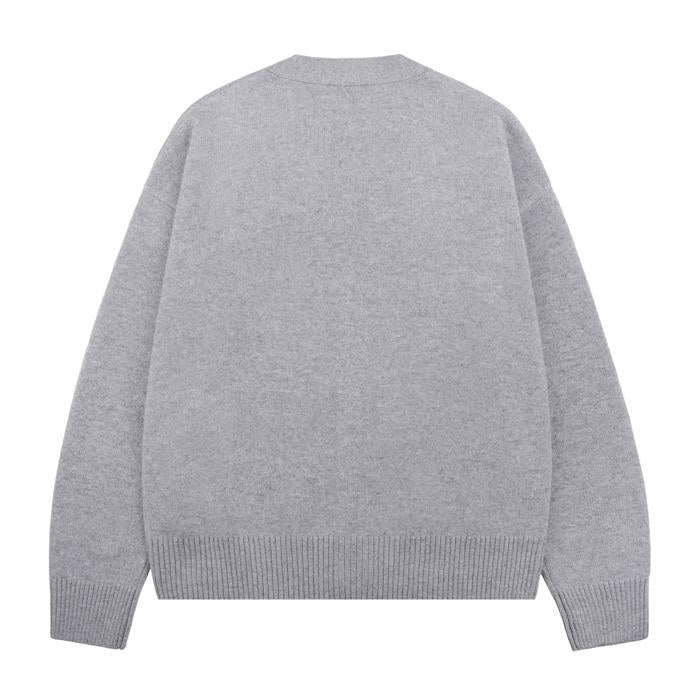 AMI Heart Logo V-Neck Cardigan Gray Knit for Men