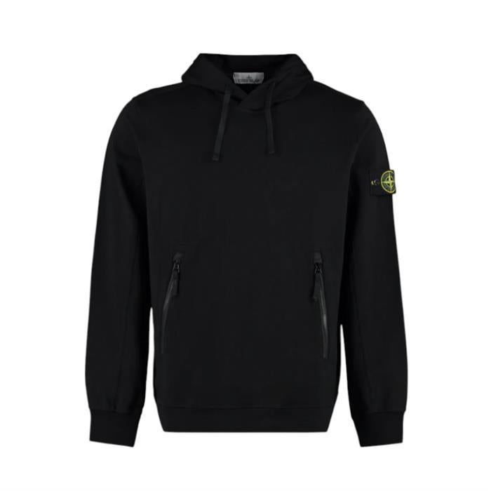 STONE ISLAND Garment-Dyed Badge Hoodie Black Sweatshirt