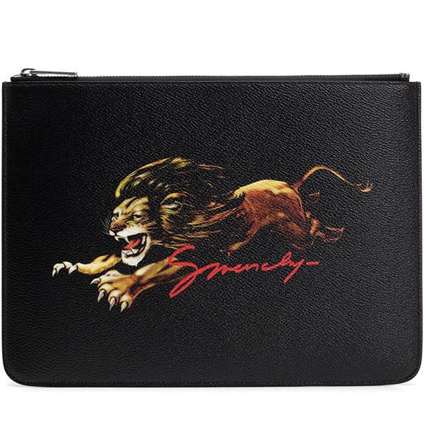 GIVENCHY Black Lion Zip Clutch Bag