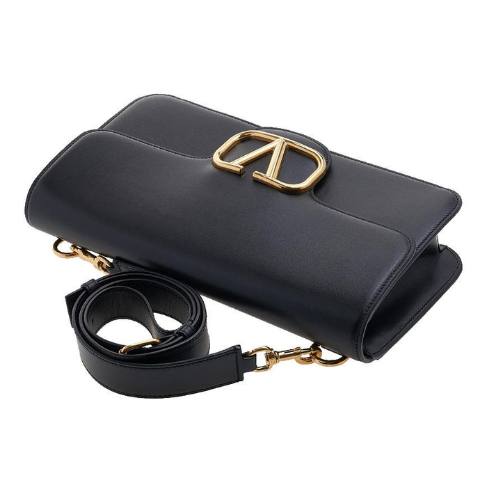 VALENTINO V Logo Signature Leather Shoulder Bag Black