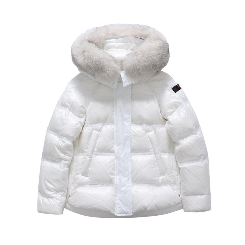Peuterey Shiny Down Jacket with Fox Fur Trim for Women PED5123 BIA