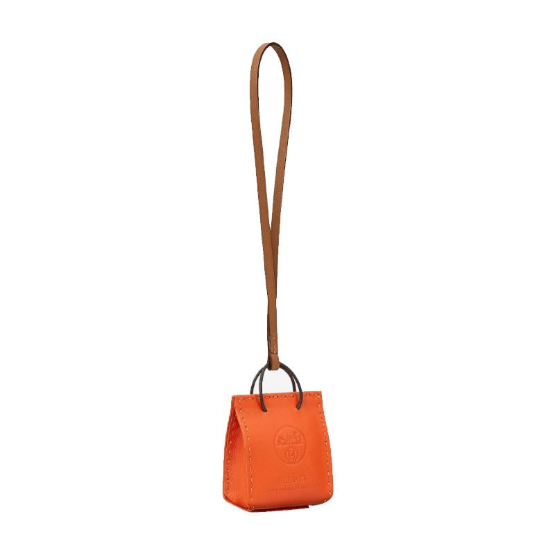 HERMES Orange Brown Gold Charm Calfskin Bag Charm Unisex Accessory