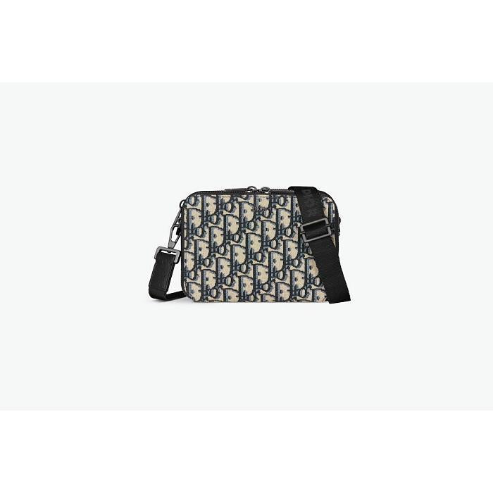 DIOR Beige Black Oblique Jacquard Strap Pouch Crossbody Bag