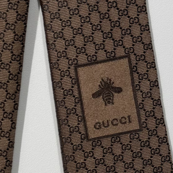 GUCCI GG Silk Jacquard Tie Men Camel