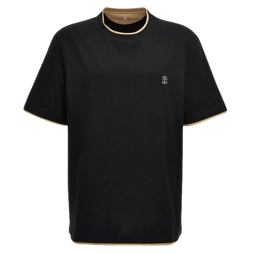 Brunello Cucinelli Men’s Black Embroidered Logo Cotton T-Shirt