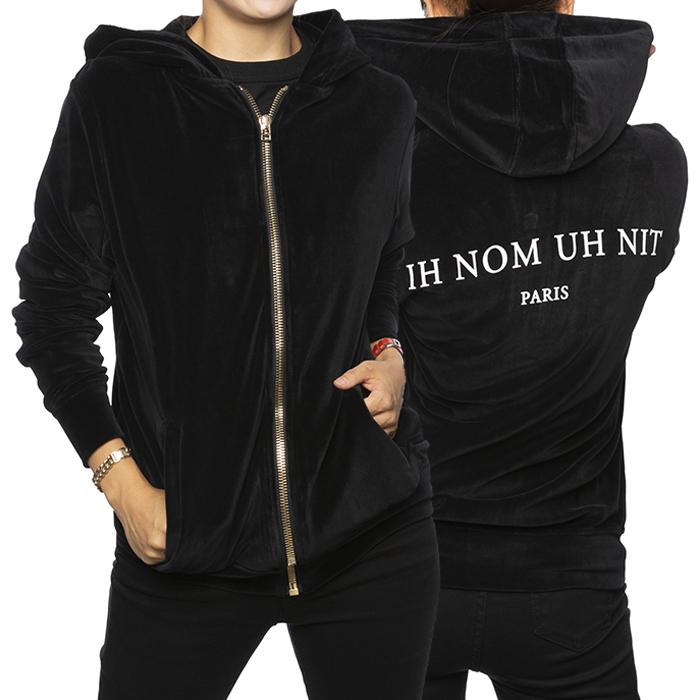 IH NOM UH NIT Women’s Velour Back Logo Zip Hoodie Cardigan Black