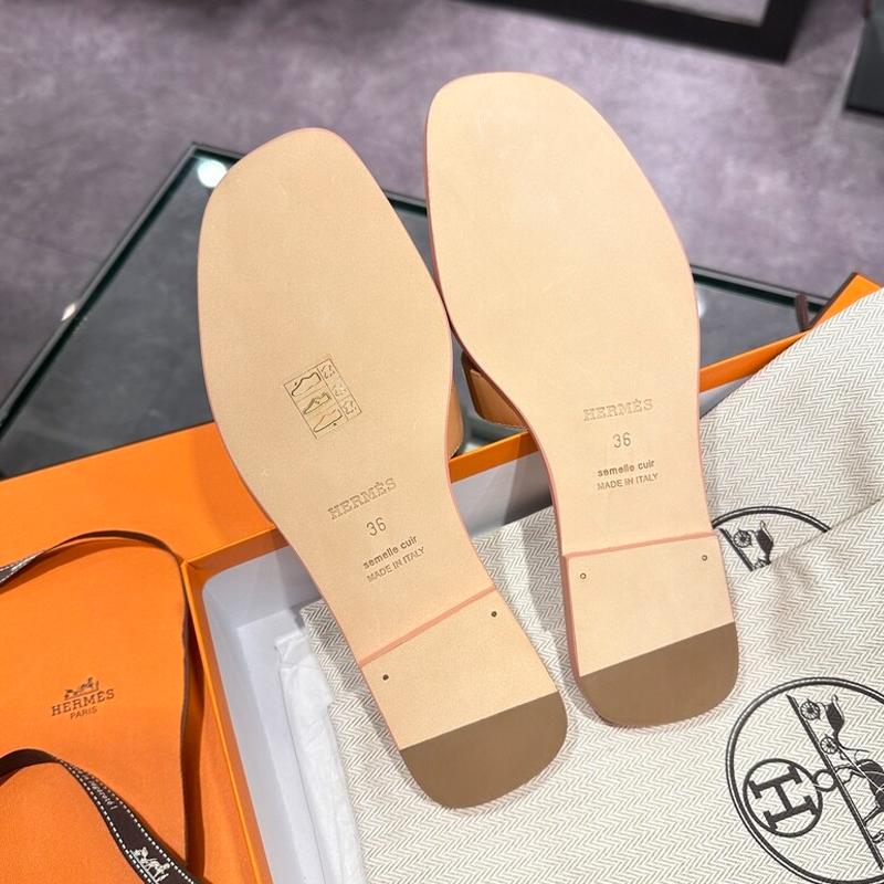 HERMES Oran Sandals Rose Light Beige Calfskin Women