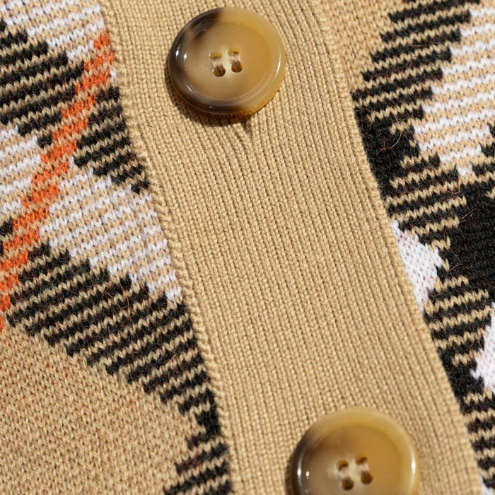 BURBERRY Vintage Check Wool V-Neck Cardigan Sand