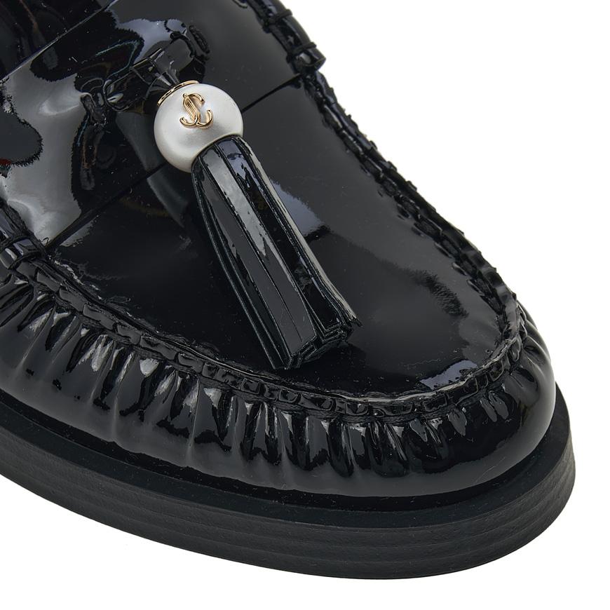 Jimmy Choo Addie Pearl Patent Black Loafers Women