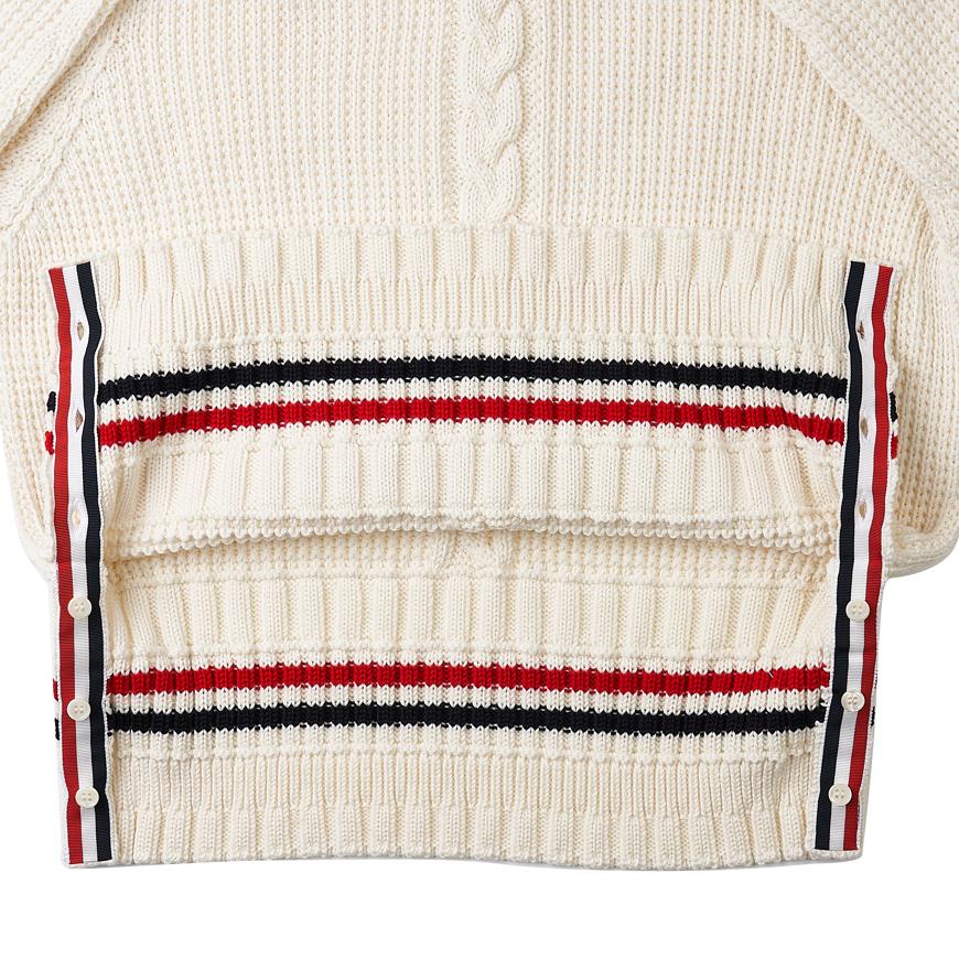 THOM BROWNE Men’s Cable Stitch Wool Crewneck Sweater White