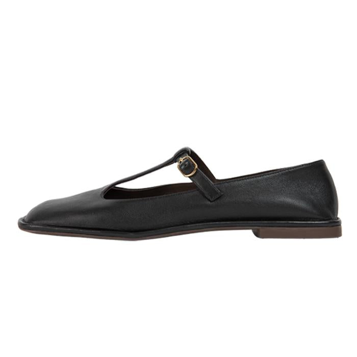 The Row Black Square T-Strap Flat Shoes F1599SL3 BLK
