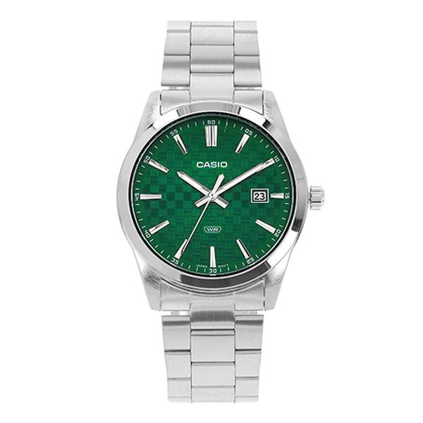 Casio Analog Men’s Metal Watch Silver Green Dial Stainless Stee MTP VD03D 3A1UDF