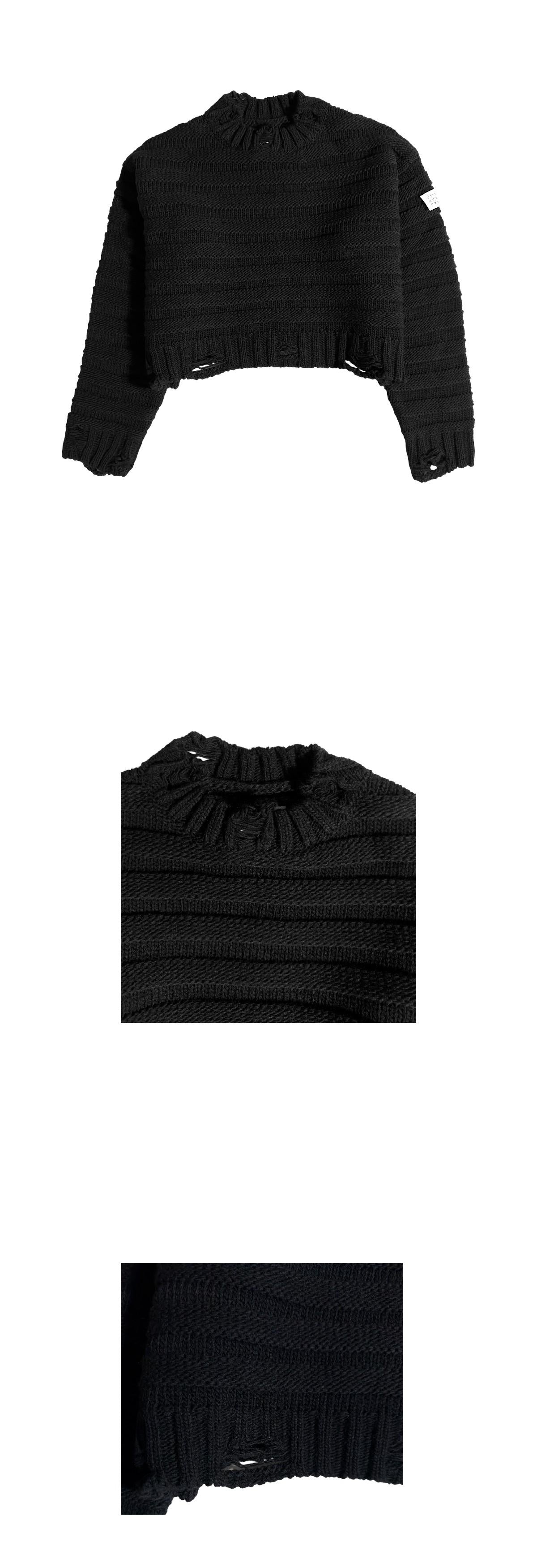 MM6 Patch Distressed Wool Crewneck Sweater Black