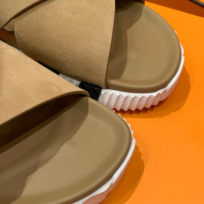 HERMES Men’s Calfskin Beige H Infradito Sandals
