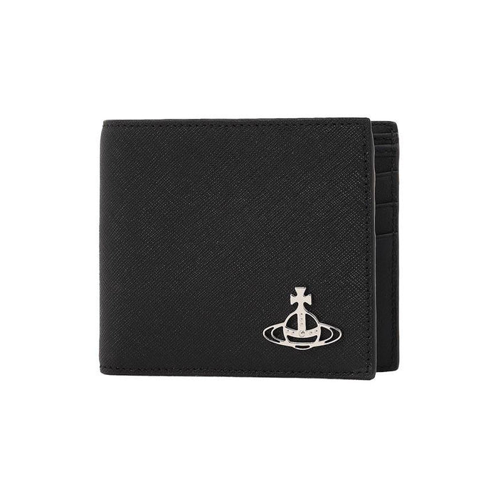 Vivienne Westwood Saffiano Leather Bi-Fold Wallet for Men Black
