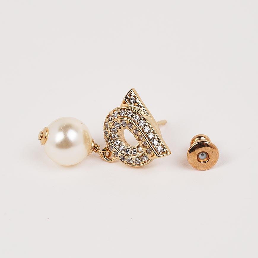 Ferragamo Crystal Gancini Pearl Drop Earrings Gold Tone Women