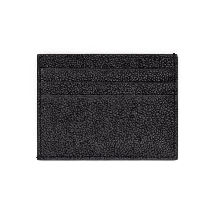 THOM BROWNE Tricolor Tab Grain Leather Black Card Holder Wallet