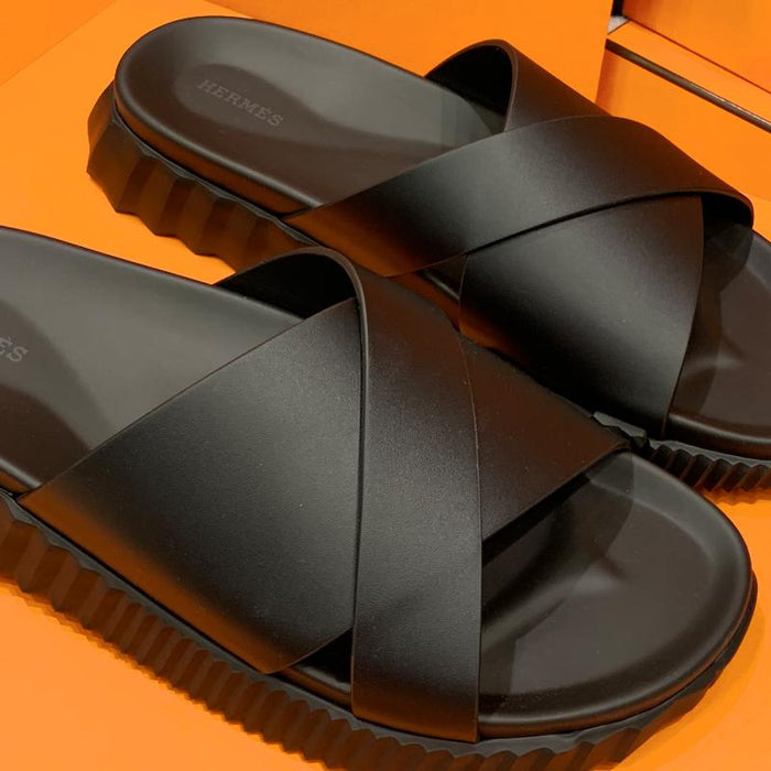 HERMES Men’s Calfskin All-Black Infra Sandals