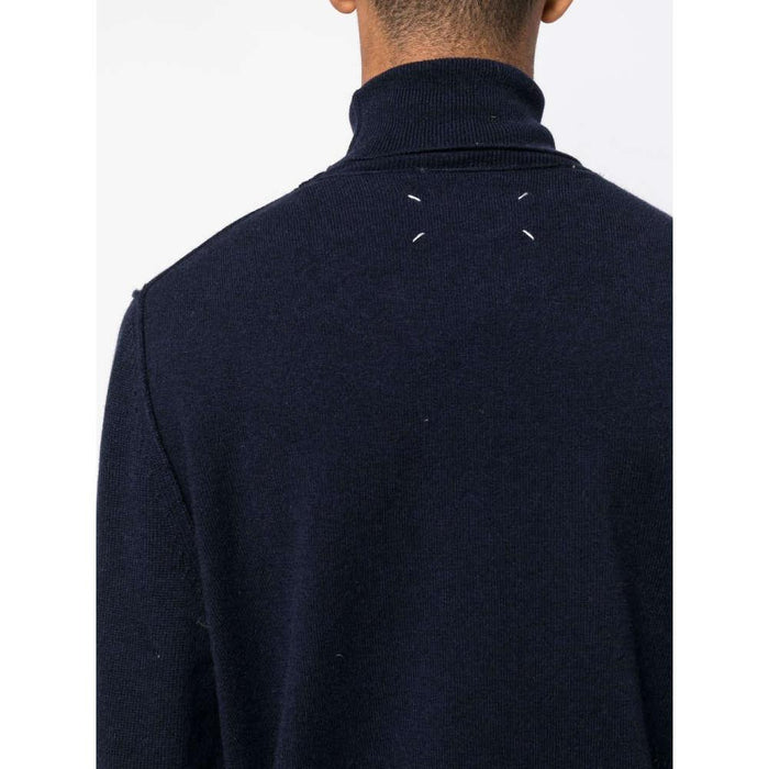 Maison Margiela Navy Cashmere Back Stitch Turtleneck Sweater Unisex