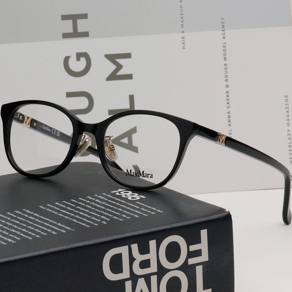 Max Mara Black Acetate Round Eyeglass Frames Unisex Asian Fit MM5126 D 001
