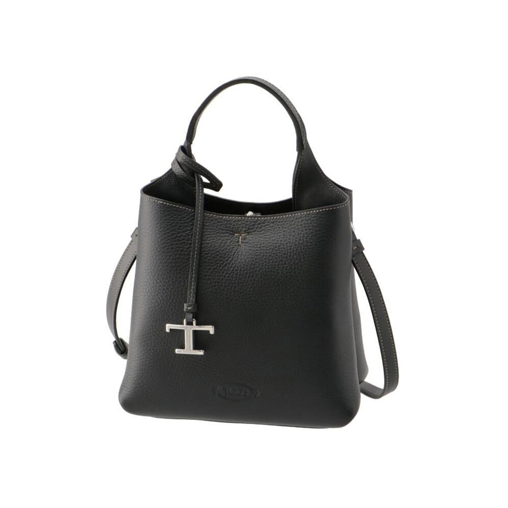 Tods Timeless Logo Leather Bucket Crossbody Bag Black