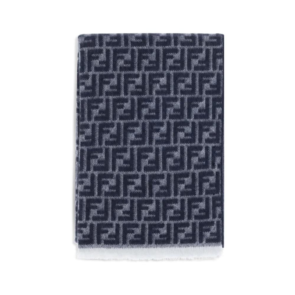 FENDI FF Jacquard Wool Scarf Blue FXS373 ATQB F03NU