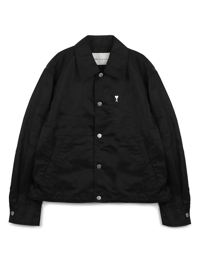 AMI Black Nylon Ami de Coeur Stud Button Jacket UJK872 PA0037 001