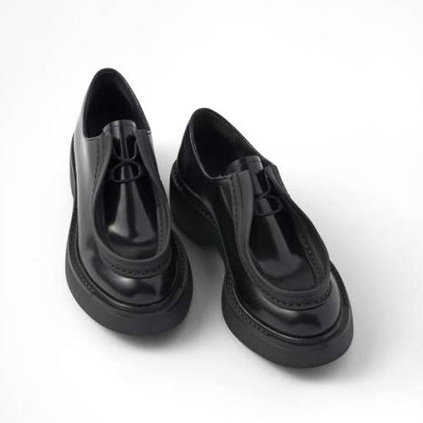 PRADA Brushed Leather Derby Shoes with Embossed Logo Detail