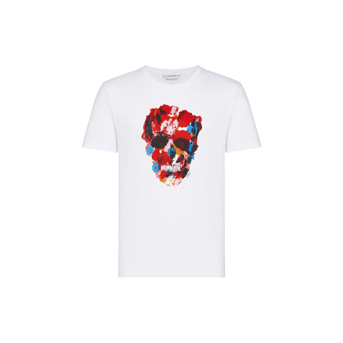 Alexander Mcqueen White Paint Splatter Skull Short Sleeve T-Shirt