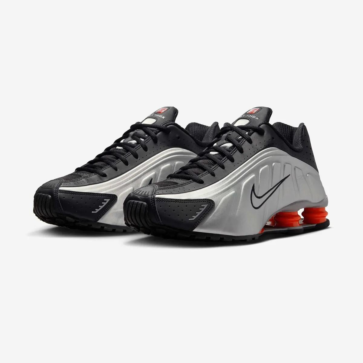 Nike Shox R4 Metallic Silver Black Red Low-Top Sneakers
