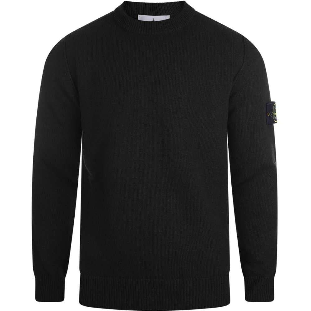 STONE ISLAND Black Woven Patch Round Neck Knit Sweater Unisex