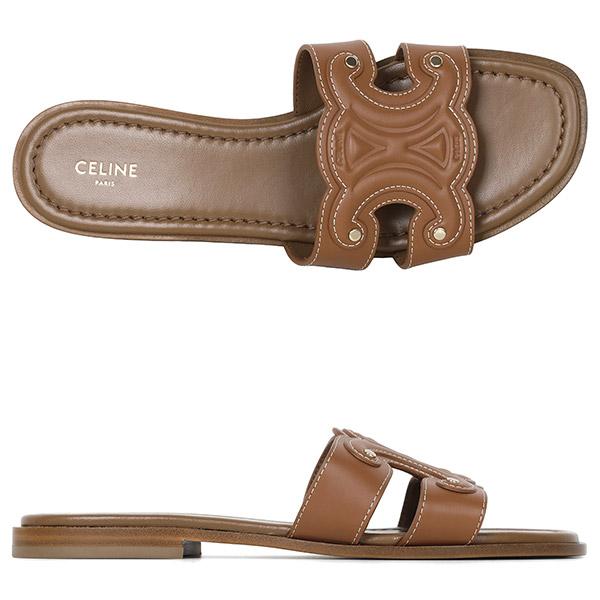 CELINE Tan Triomphe Marina Mule Slippers