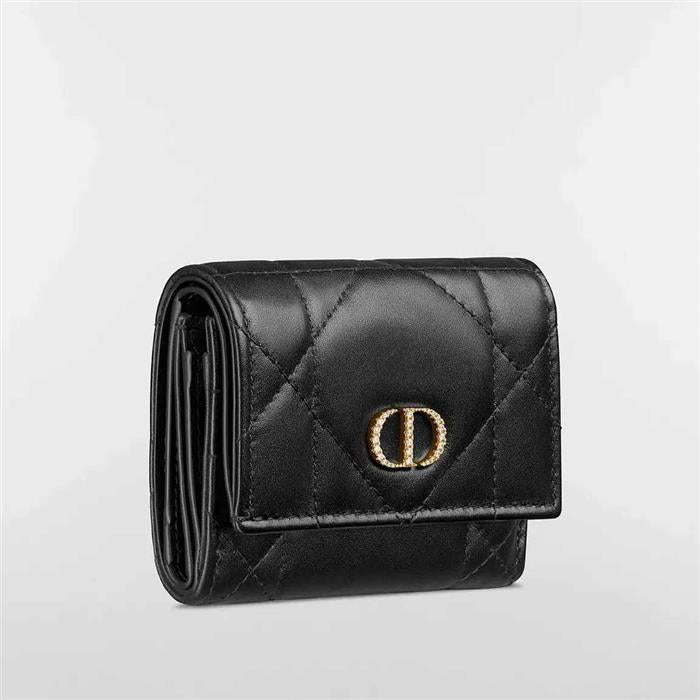 DIOR Crystal-Embellished Caro Hibiscus L-Zip Wallet Black