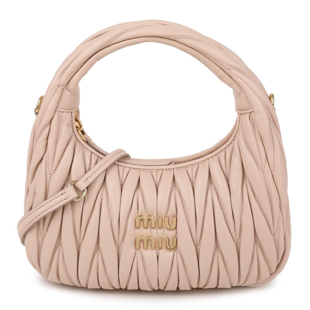 Miu Miu Wander Matelassé Nappa Leather Hobo Bag Tote Beige